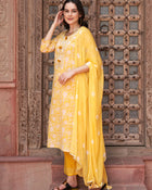 Sunshine Bloom  Floral Printed Kurta Pant with Dupatta Set Ethnic Wear for Women