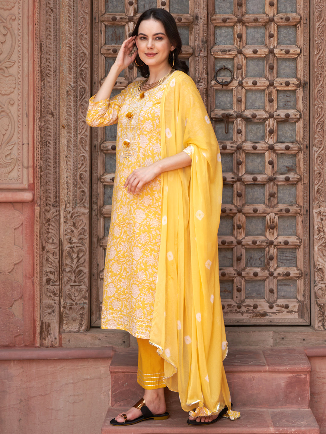 Sunshine Bloom  Floral Printed Kurta Pant with Dupatta Set Ethnic Wear for Women