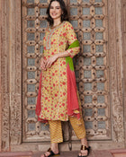 Apricot Aura Floral Printed Cotton Kurta Pant with Dupatta Set Ethnic Wear for Women