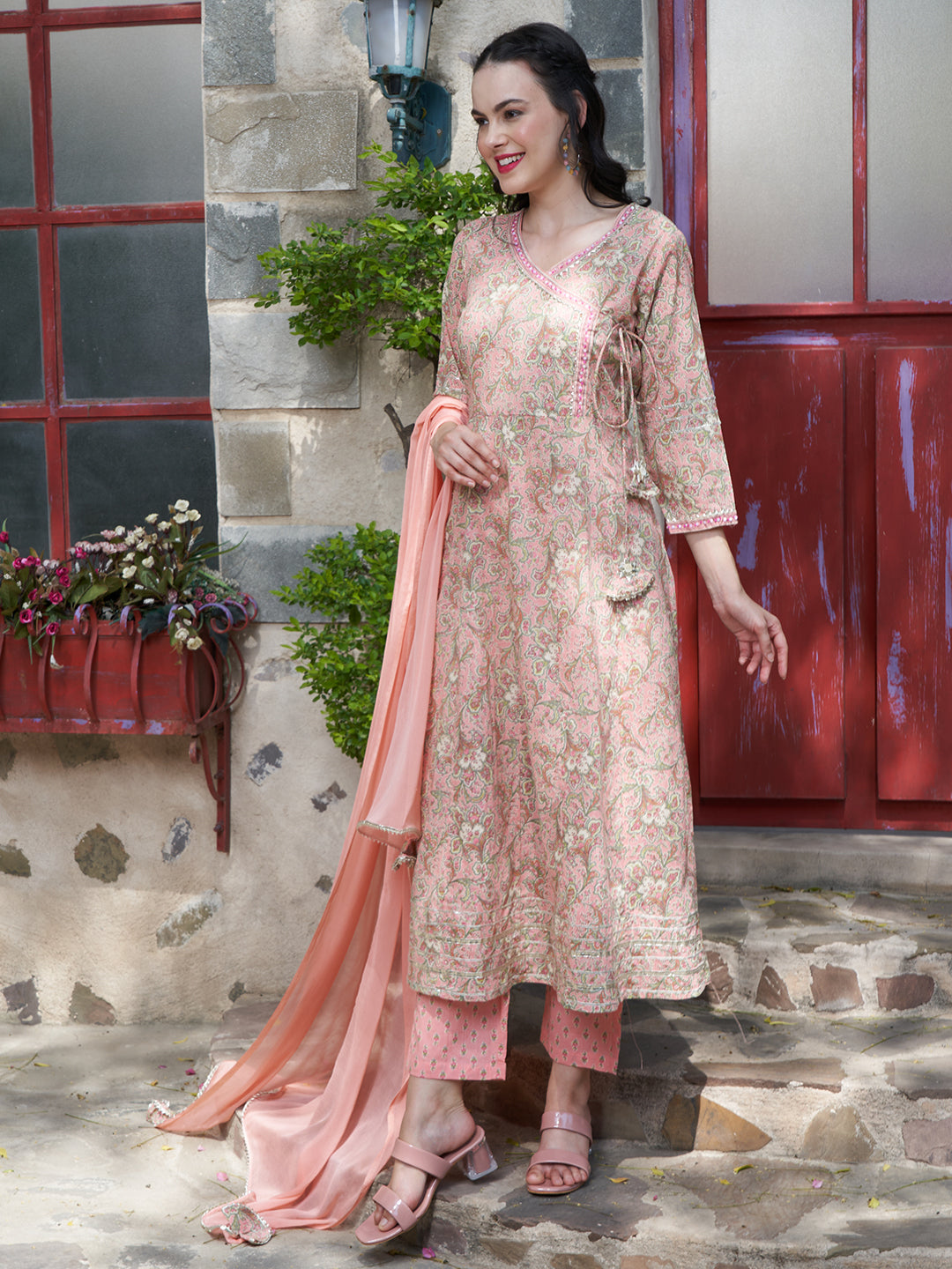 Blush Harmony Pink Anarkali Kurta Pant with Dupatta Set Ethnic Wear for Women