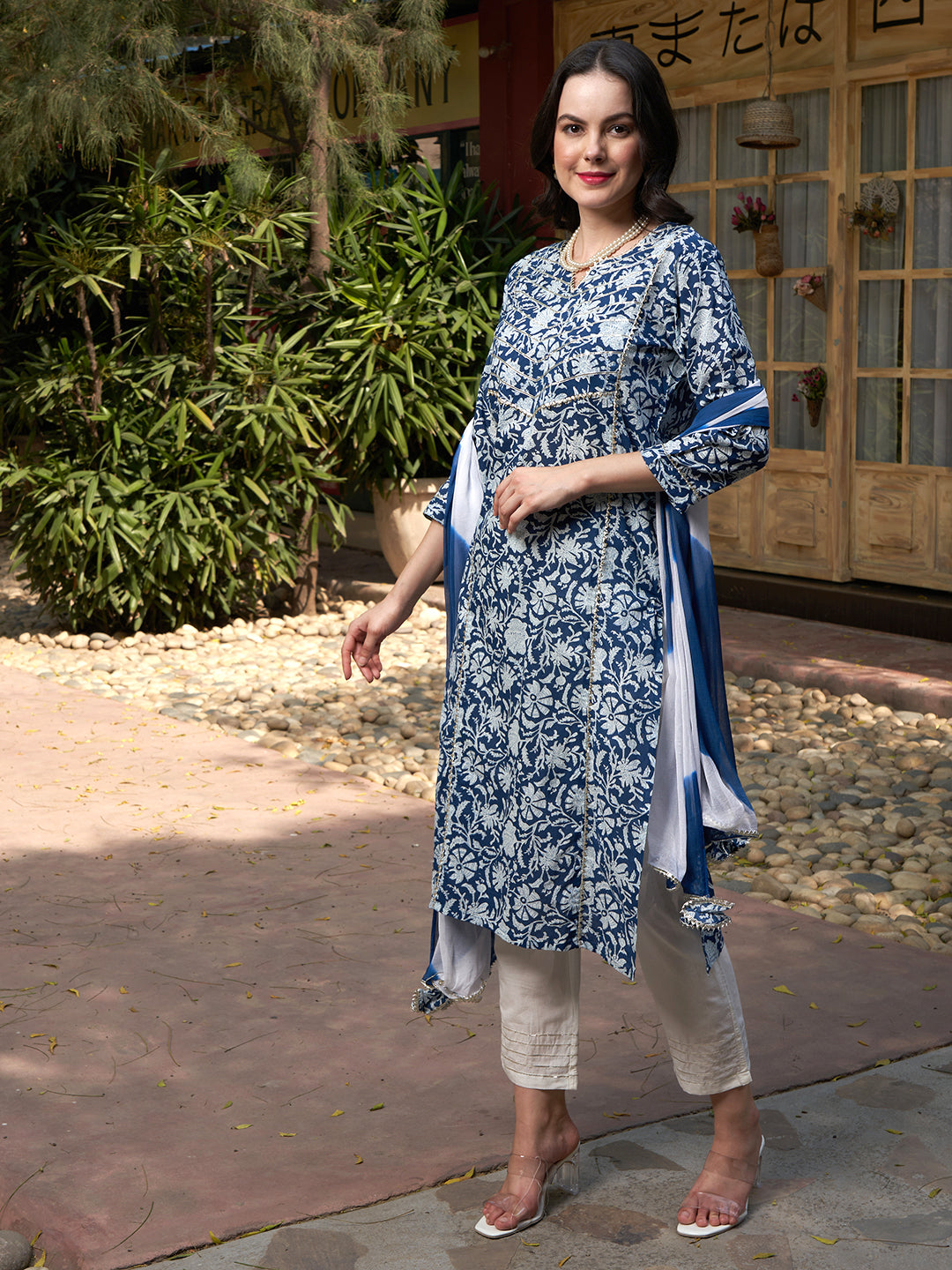 Blue Mirage Cotton Printed Kurta Pant with Dupatta Set Ethnic Wear for Women