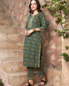 Verdant Bloom Green Floral Printed Kurta Pant with Dupatta Set Elegant Ethnic Wear for Women