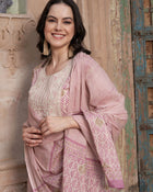 Mauve Floral Cotton Kurta Set – Churidar & Dupatta