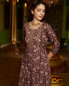 Purple Floral Printed Pure Cotton Anarkali Kurta & Trouser With Dupatta