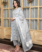 Serene Bloom Floral Printed Kurta Pant Dupatta Set