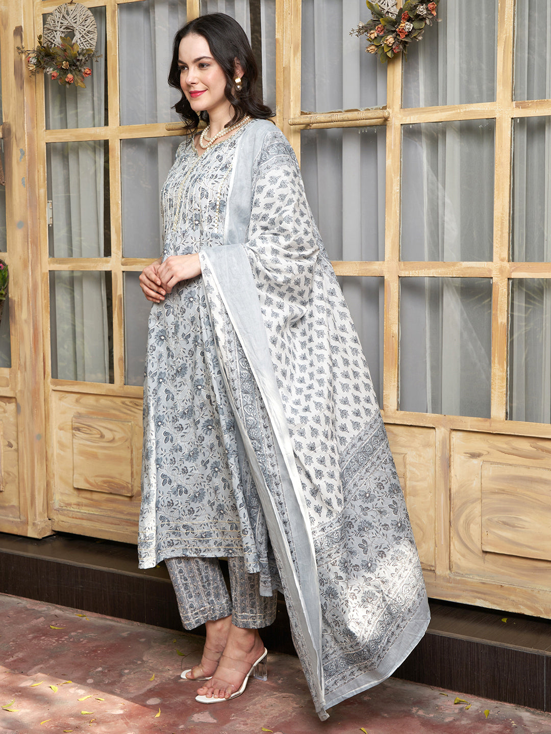 Serene Bloom Floral Printed Kurta Pant Dupatta Set