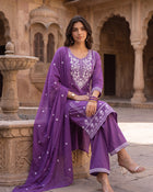 Royal Lavender – Embroidered Straight Kurta Pant with Dupatta Set