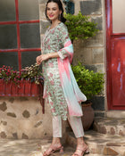 Teal Whisper Cotton Printed Kurta Pant with Dupatta Set  Ethnic Wear for Women