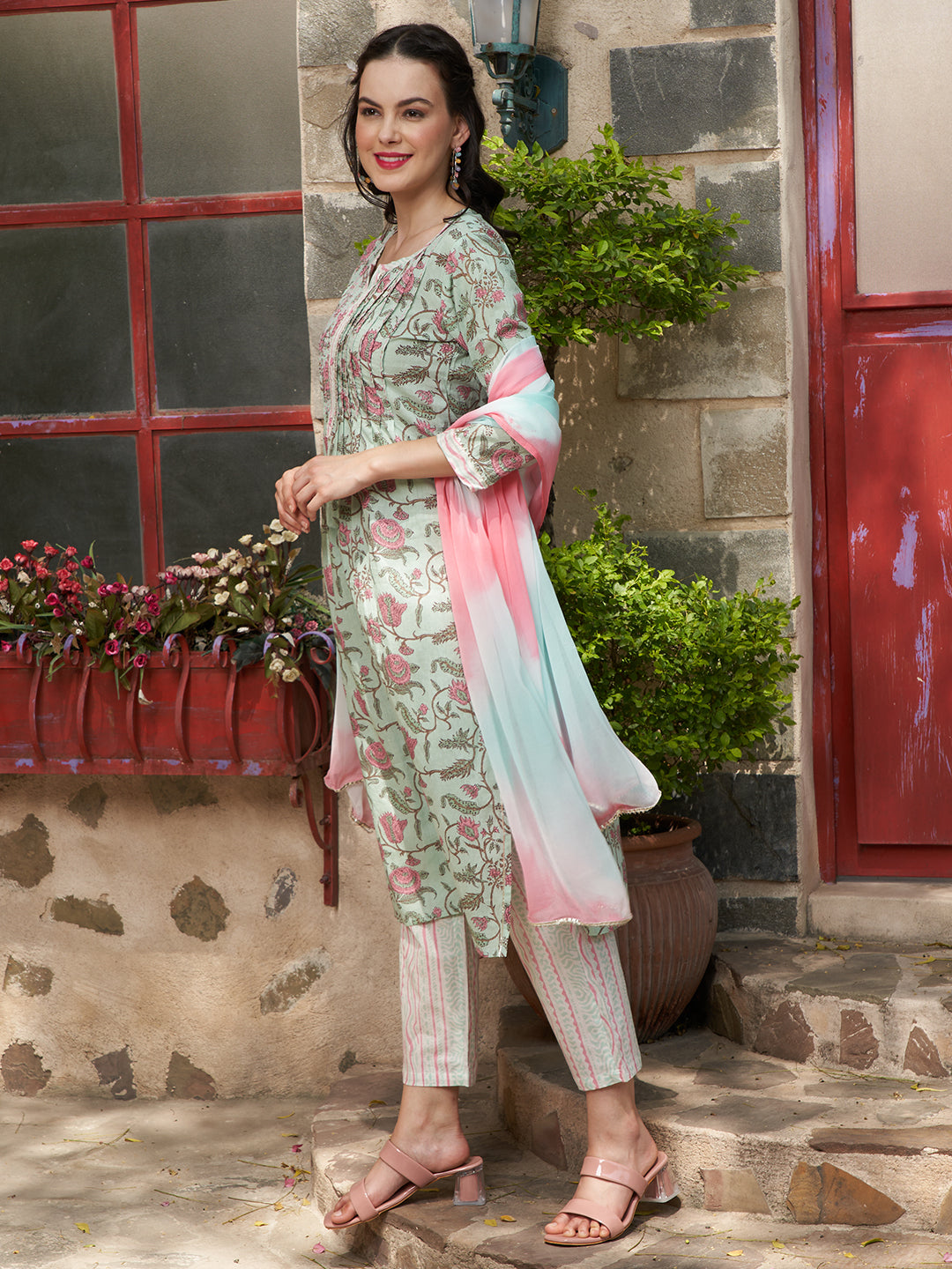 Teal Whisper Cotton Printed Kurta Pant with Dupatta Set  Ethnic Wear for Women