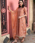 Peach Blossom Floral Printed Cotton Kurta Pant with Dupatta Set  Ethnic Wear for Women