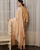 Saffron Spring Yellow Floral Printed Cotton Kurta Pant with Dupatta Set Ethnic Wear for Women