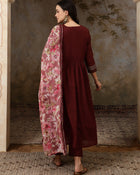 Florya Yoke Design Thread Work Pure Cotton Anarkali Kurta Set with Trousers & Dupatta