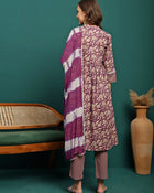 Amethyst Bloom Printed A-Line Kurta Pant with Dupatta Set