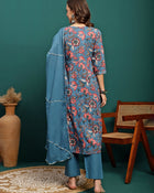 Celeste Grace Printed Pure Cotton A-Line Kurta Pant with Dupatta Set