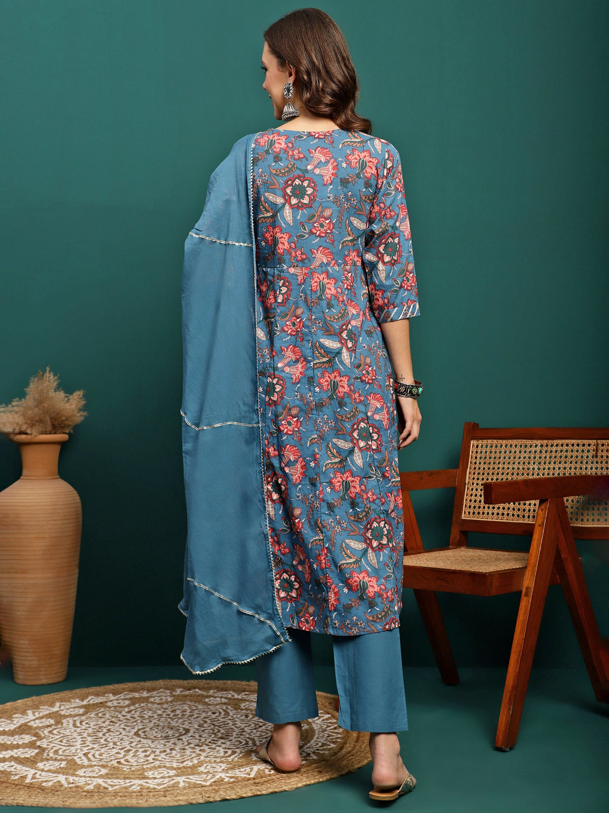 Celeste Grace Printed Pure Cotton A-Line Kurta Pant with Dupatta Set