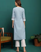 Embroidered Pure Cotton A-Line Kurta With Trouser Set