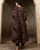 Inaya Black Floral Bead & Stone Work Cotton Anarkali Kurta Set with Dupatta