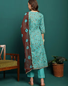 Blue Mirage Printed Cotton Kurta Set