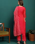 Roselle Grace Embroidered Silk Kurta Pant Dupatta Set