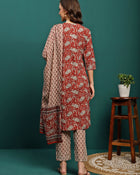 Ruby Harvest Printed Pure Cotton Kurta With Trouser & Dupatta Set