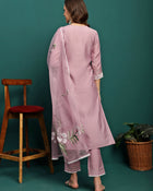 Orchid Bloom Embroidered Round-Neck Kurta With Trouser & Dupatta