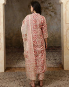 Amaira Floral Printed Straight Pure Cotton Kurta Set with Trousers & Dupatta - aunlabel