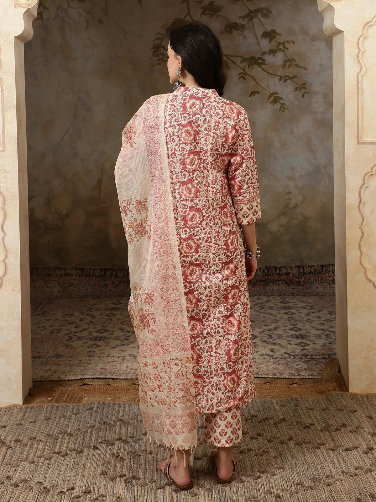Amaira Floral Printed Straight Pure Cotton Kurta Set with Trousers & Dupatta - aunlabel