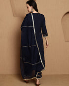 Ebon Weave Floral Embroidered Straight Kurta & Trousers With Dupatta