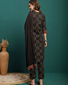 Petal Path Printed Straight Kurta With Trouser & Dupatta Set