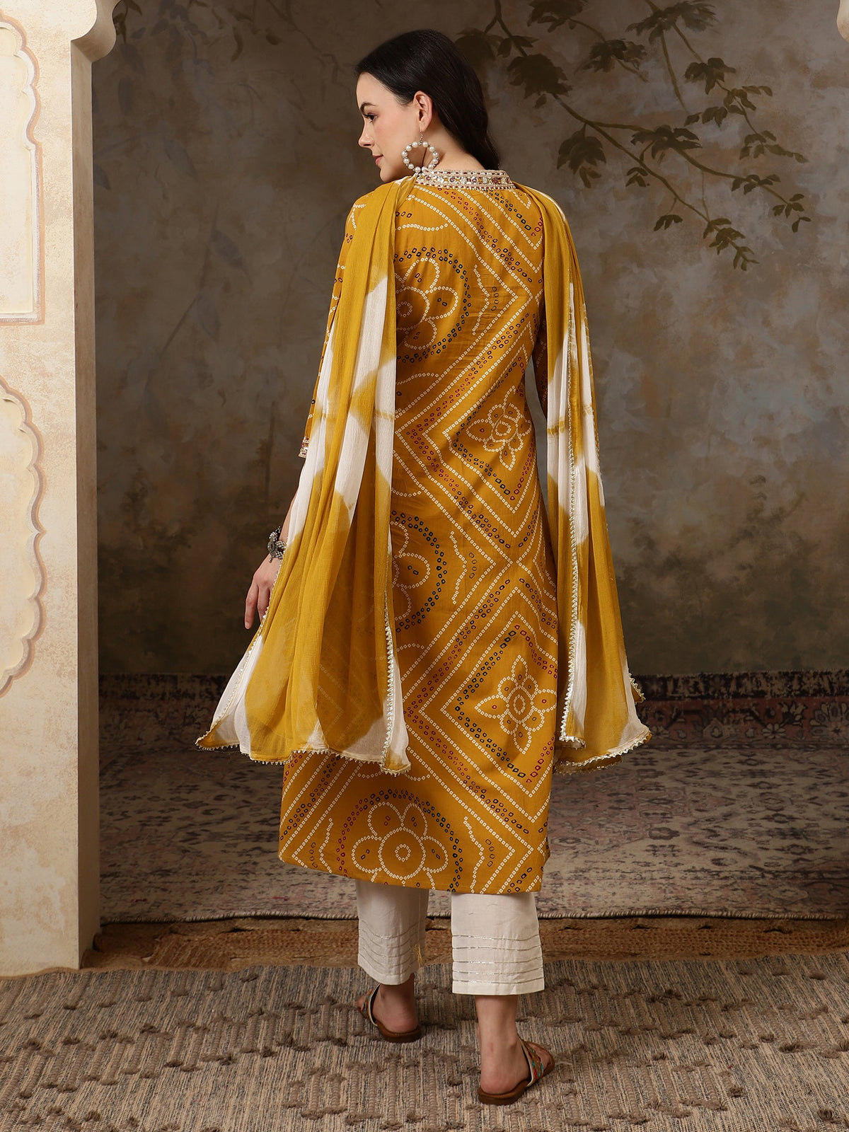 Sunehri Raag Bandhani Printed Pure Cotton Anarkali Kurta Set with Dupatta