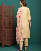 Lunar Taupe Embroidered Straight Kurta Pant with Dupatta Set