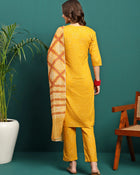 Sun Drape Printed & Embroidered Straight Kurta With Trouser & Dupatta Set