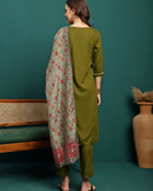 Serene Thread Floral Embroidered Kurta with Trousers & Dupatta