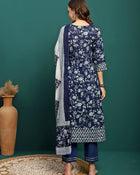 Printed Pure Cotton Anarkali Kurta With Trouser & Dupatta Set