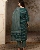 Meher Floral Printed Mirror Work Pure Cotton Straight Kurta Set with Trousers & Dupatta