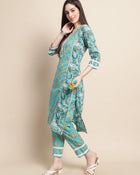 Aqua Bloom Floral Printed Kurta Pant Dupatta Set