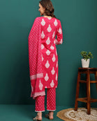 Rosy Veil Printed Pure Cotton Straight Kurta With Trouser & Dupatta Set