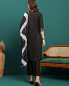 Noir Weave Geometric Yoke Pure Cotton Straight Kurta With Trouser & Dupatta