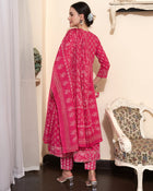 Printed & Embroidered Pure Cotton A-Line Kurta With Trouser & Dupatta