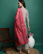 Sea Green Floral Printed Pure Cotton Kurta with Palazzos & Dupatta