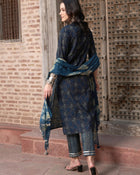 Sky Sonata Floral Printed Kurta Pant Dupatta Set