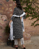 Midnight Matrix Geometric Printed Kurta Pant with Dupatta Set