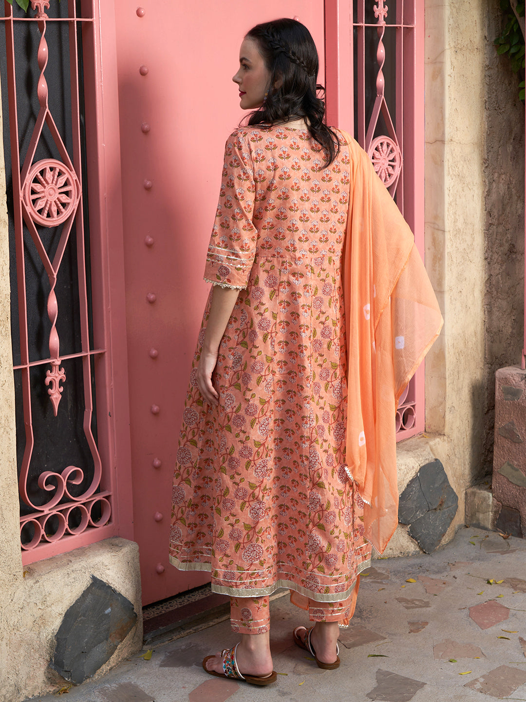 Peach Blossom Floral Printed Cotton Kurta Pant with Dupatta Set  Ethnic Wear for Women