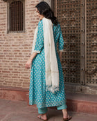 Ocean Mist Turquoise Cotton Printed Kurta Pant with Dupatta Set  Ethnic Wear for Women