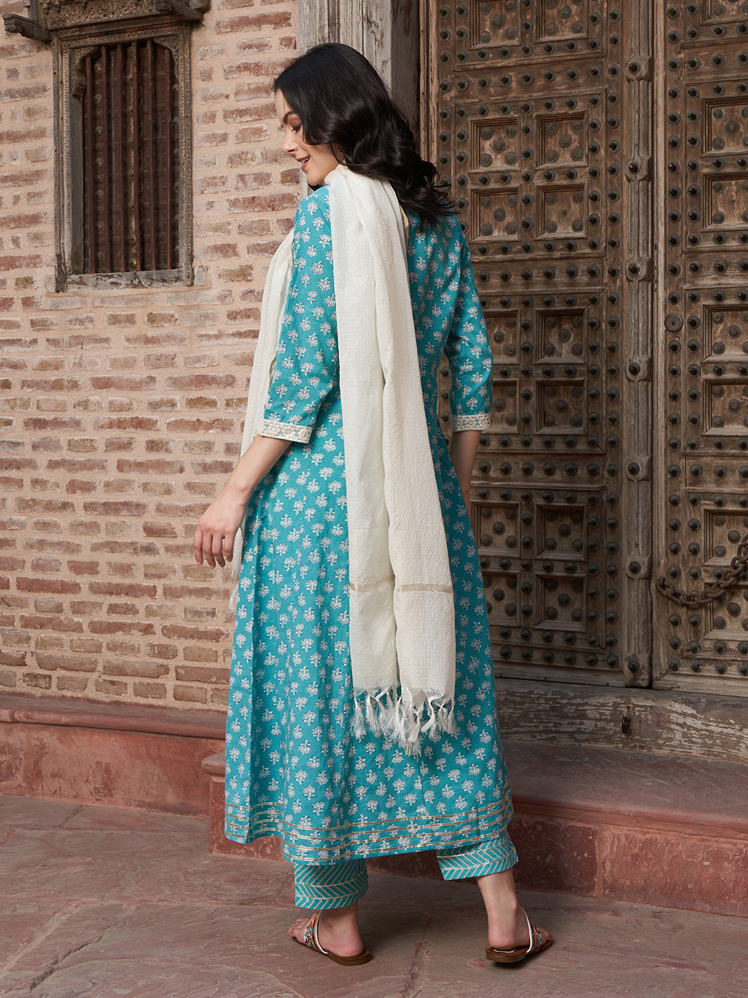 Ocean Mist Turquoise Cotton Printed Kurta Pant with Dupatta Set  Ethnic Wear for Women
