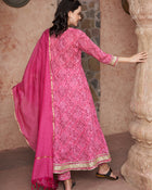 Bandhani Bloom Pink Printed Kurta Pant with Dupatta Set