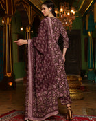 Purple Floral Printed Pure Cotton Anarkali Kurta & Trouser With Dupatta
