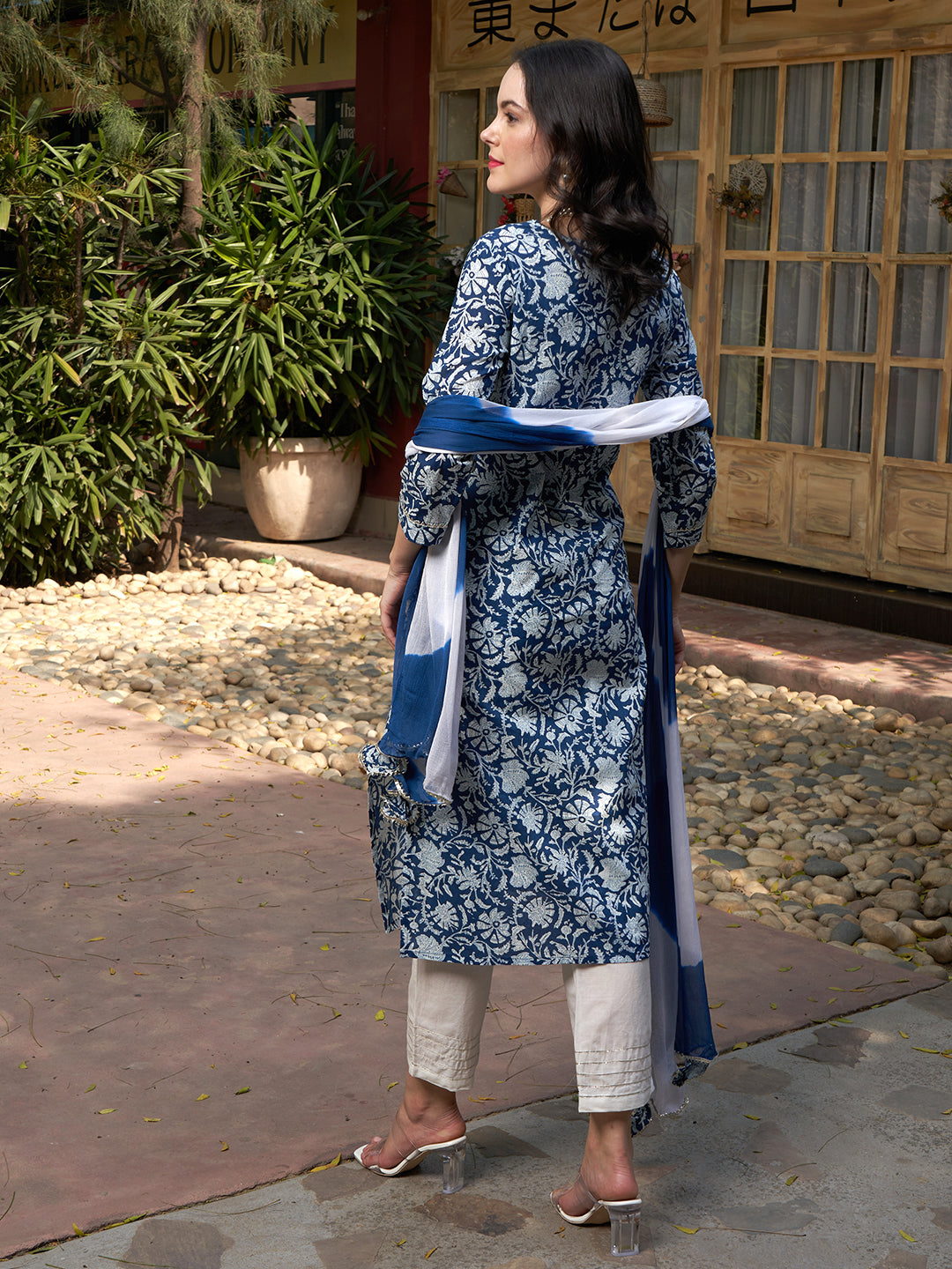Blue Mirage Cotton Printed Kurta Pant with Dupatta Set Ethnic Wear for Women