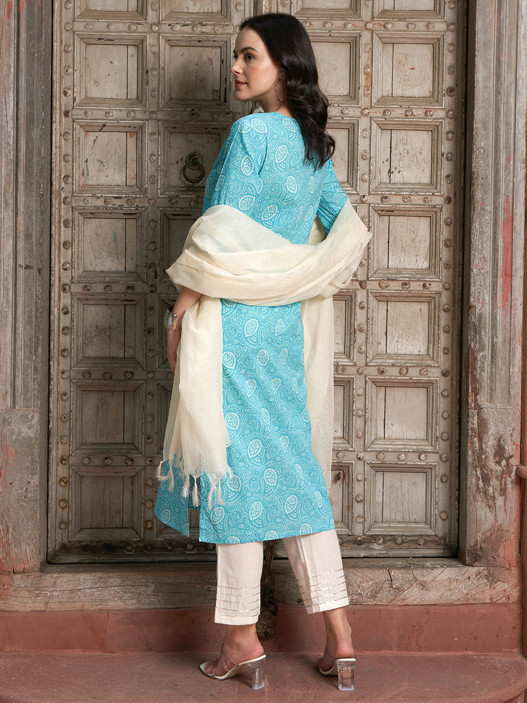 Turquoise Tranquil Cotton Printed Kurta Pant with Dupatta Set  Ethnic Wear for Women