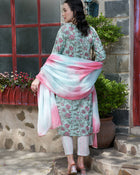 Teal Whisper Cotton Printed Kurta Pant with Dupatta Set  Ethnic Wear for Women